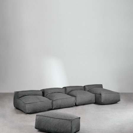 Divano chaise longue componibile in 4 pezzi Dojans e pouf da giardino