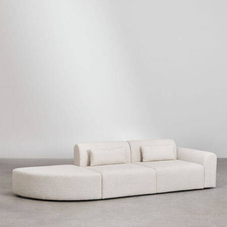 Divano componibile angolare destro in 2 pezzi con pouf triangolare in shearling Borjan