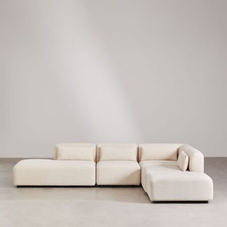 Divano componibile angolare in 4 pezzi con chaise longue sinistra e pouf Fogler