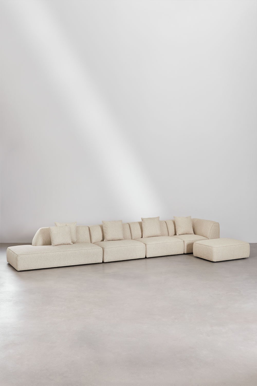 Divano modulare angolare a 4 pezzi con chaise longue sinistra e pouf rivestito Cardea