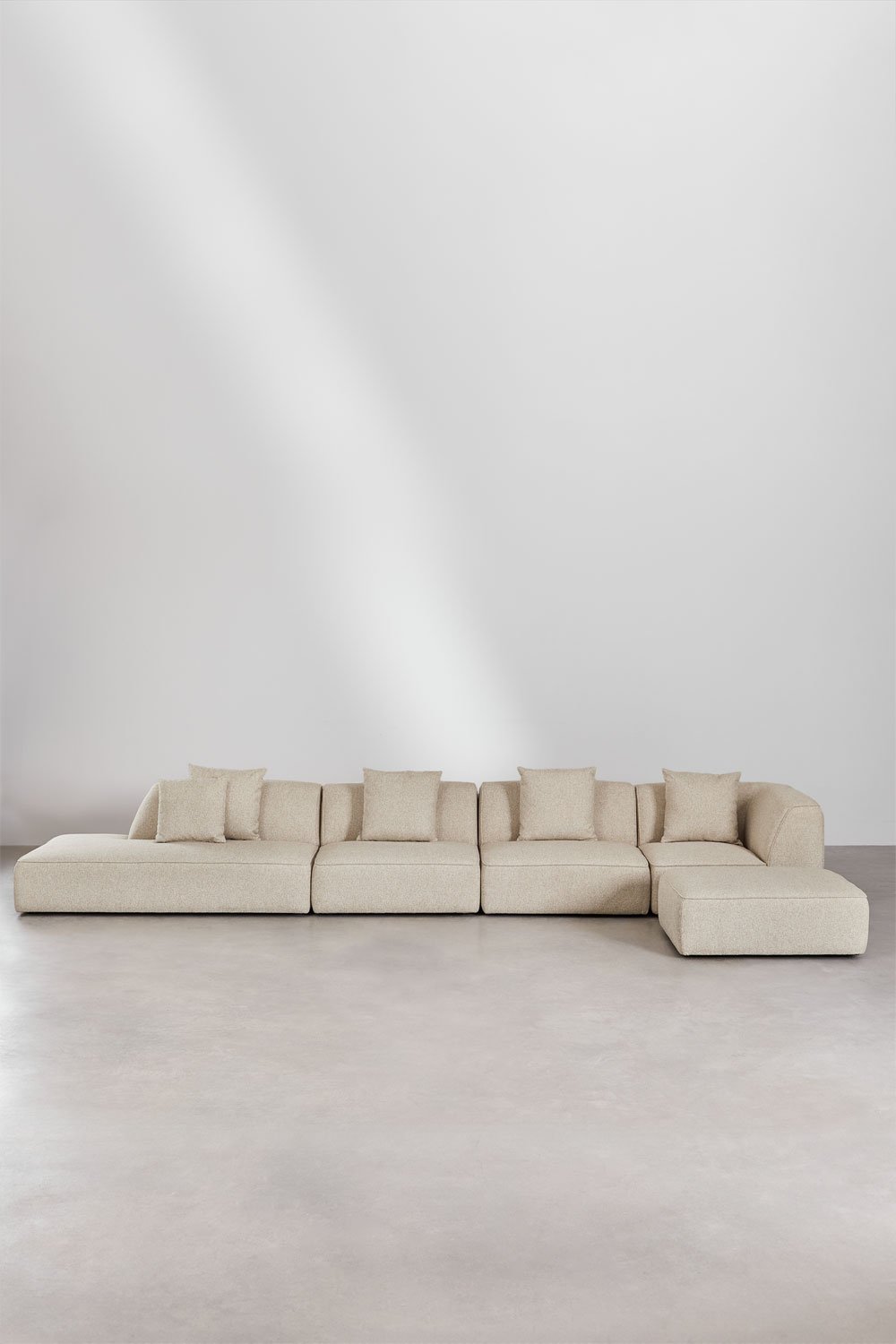 Divano modulare angolare a 4 pezzi con chaise longue sinistra e pouf rivestito Cardea