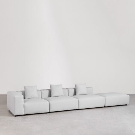 Sofà modulare angolare sinistro a 3 pezzi con bracciolo alto e pouf (↔︎450 cm) Bruna