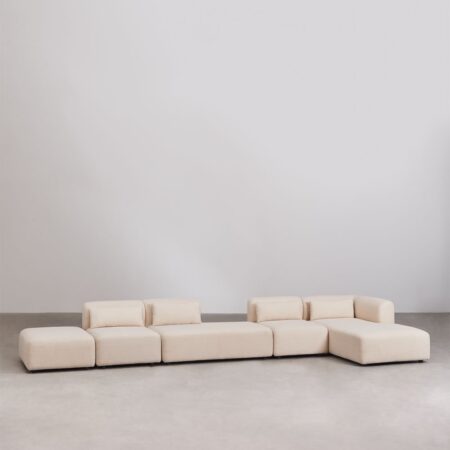Divano componibile chaise longue angolare destro in 4 pezzi con chaise e puff Fogler