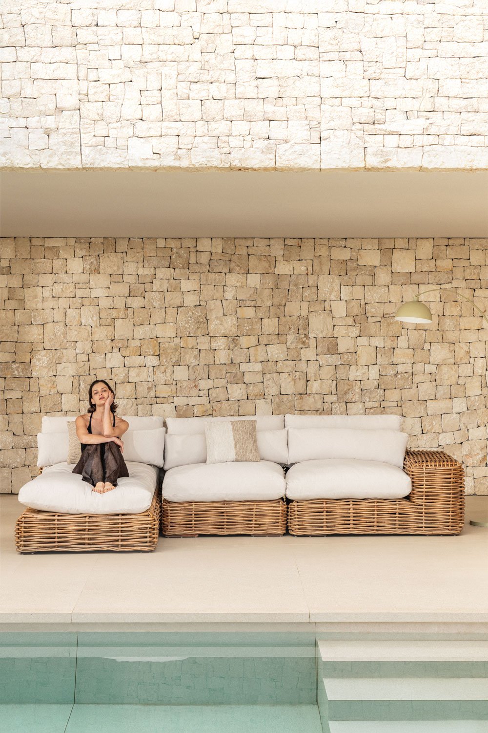 Divano componibile chaise longue da giardino sinistra Milu in 3 pezzi