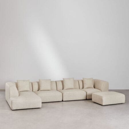 Divano modulare con chaise longue sinistra a 4 pezzi con pouf rivestito Cardea