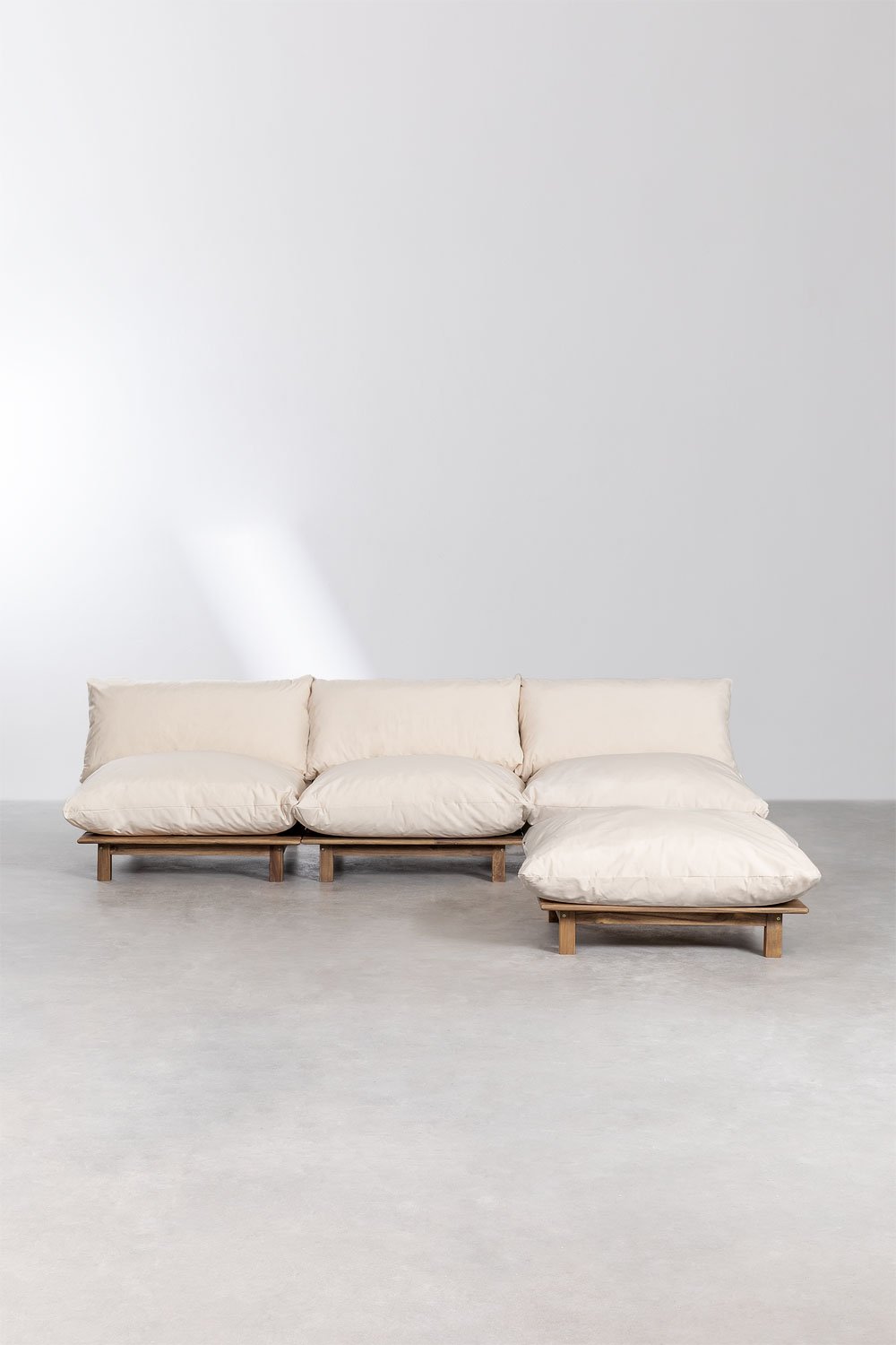 Divano reclinabile modulare a 3 pezzi con pouf in legno di acacia Brina