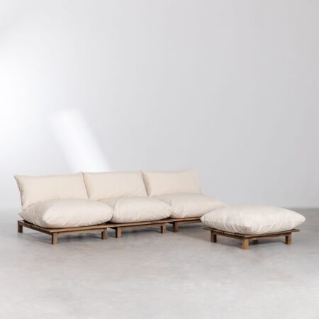 Divano reclinabile modulare a 3 pezzi con pouf in legno di acacia Brina