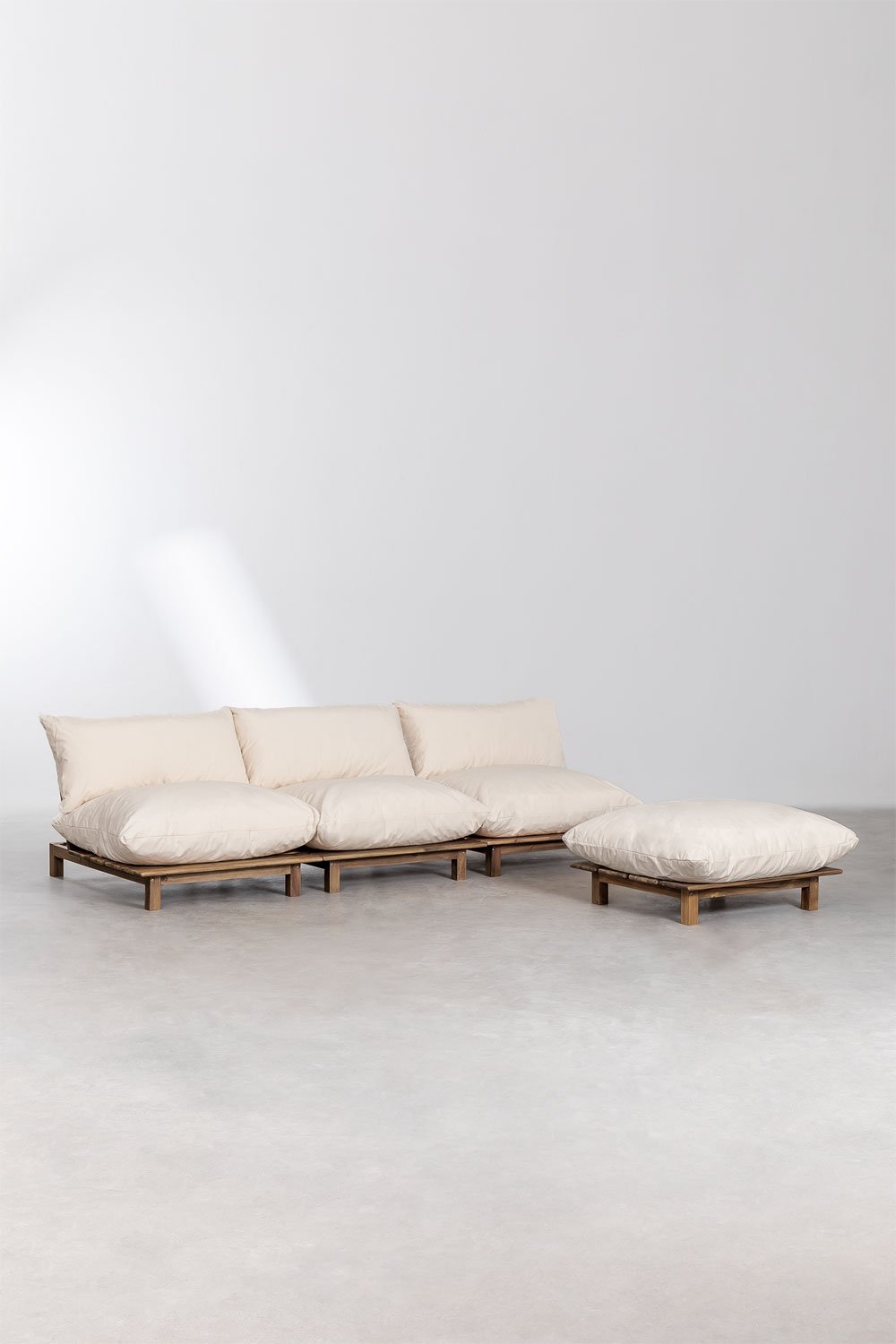 Divano reclinabile modulare a 3 pezzi con pouf in legno di acacia Brina