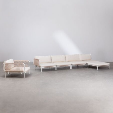 Divano da giardino angolare componibile in 4 pezzi con pouf e poltrona Roubly