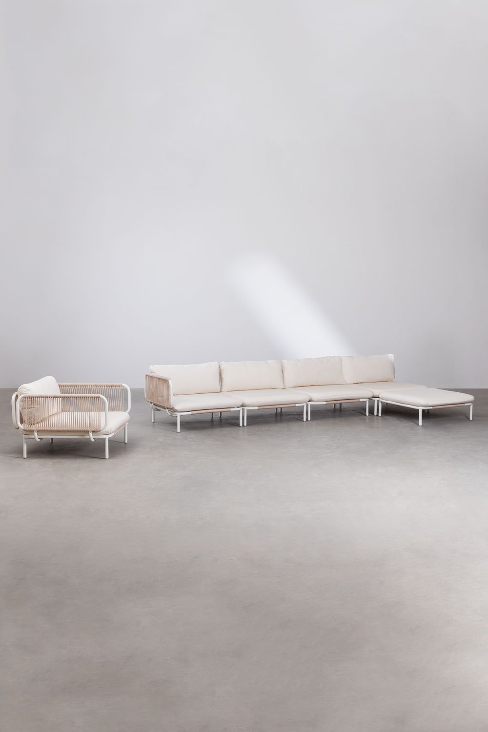 Divano da giardino angolare componibile in 4 pezzi con pouf e poltrona Roubly