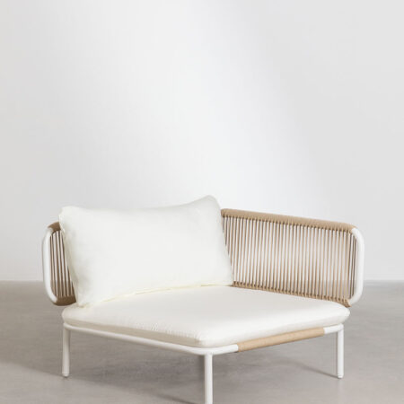 Divano da giardino angolare componibile in 4 pezzi con pouf, poltrona e tavolino Roubly