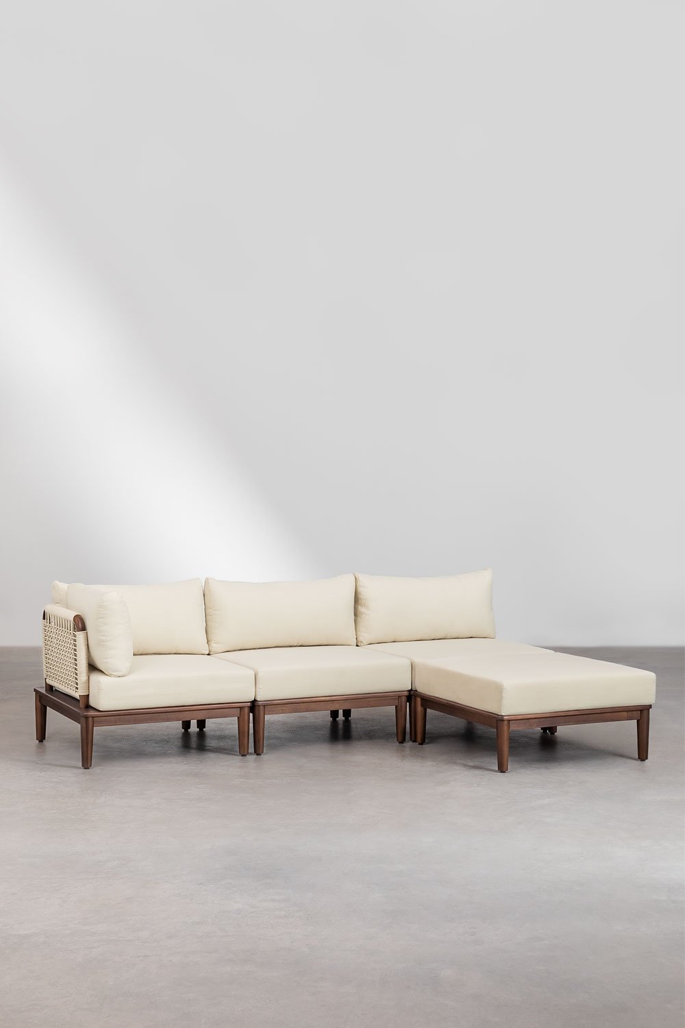 Divano angolare da giardino componibile Giulia 3 pezzi e pouf in acacia