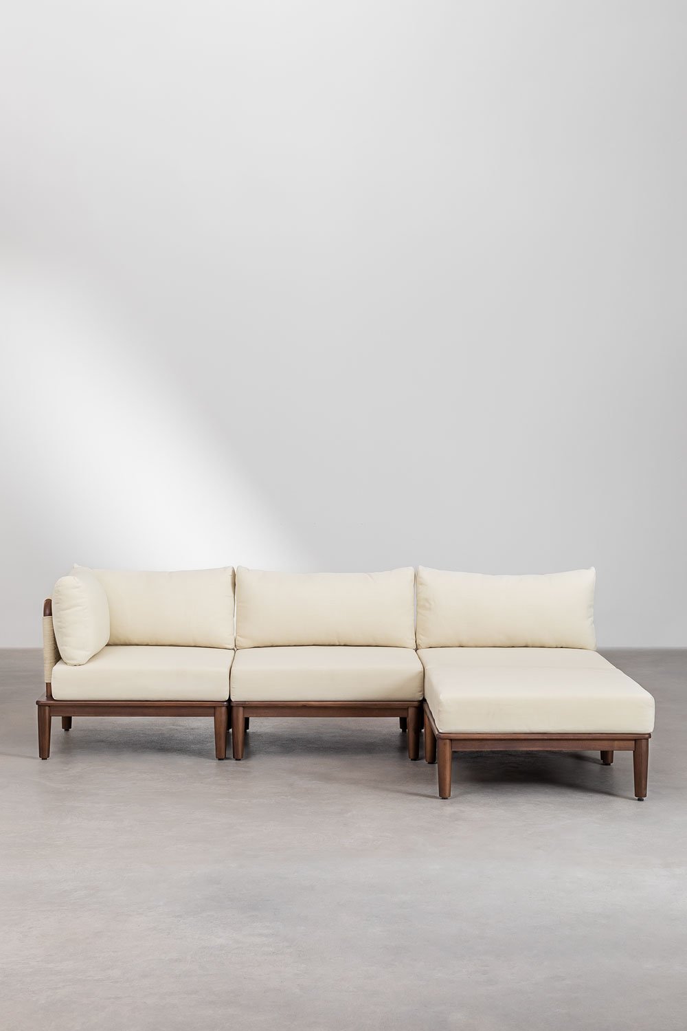 Divano angolare da giardino componibile Giulia 3 pezzi e pouf in acacia