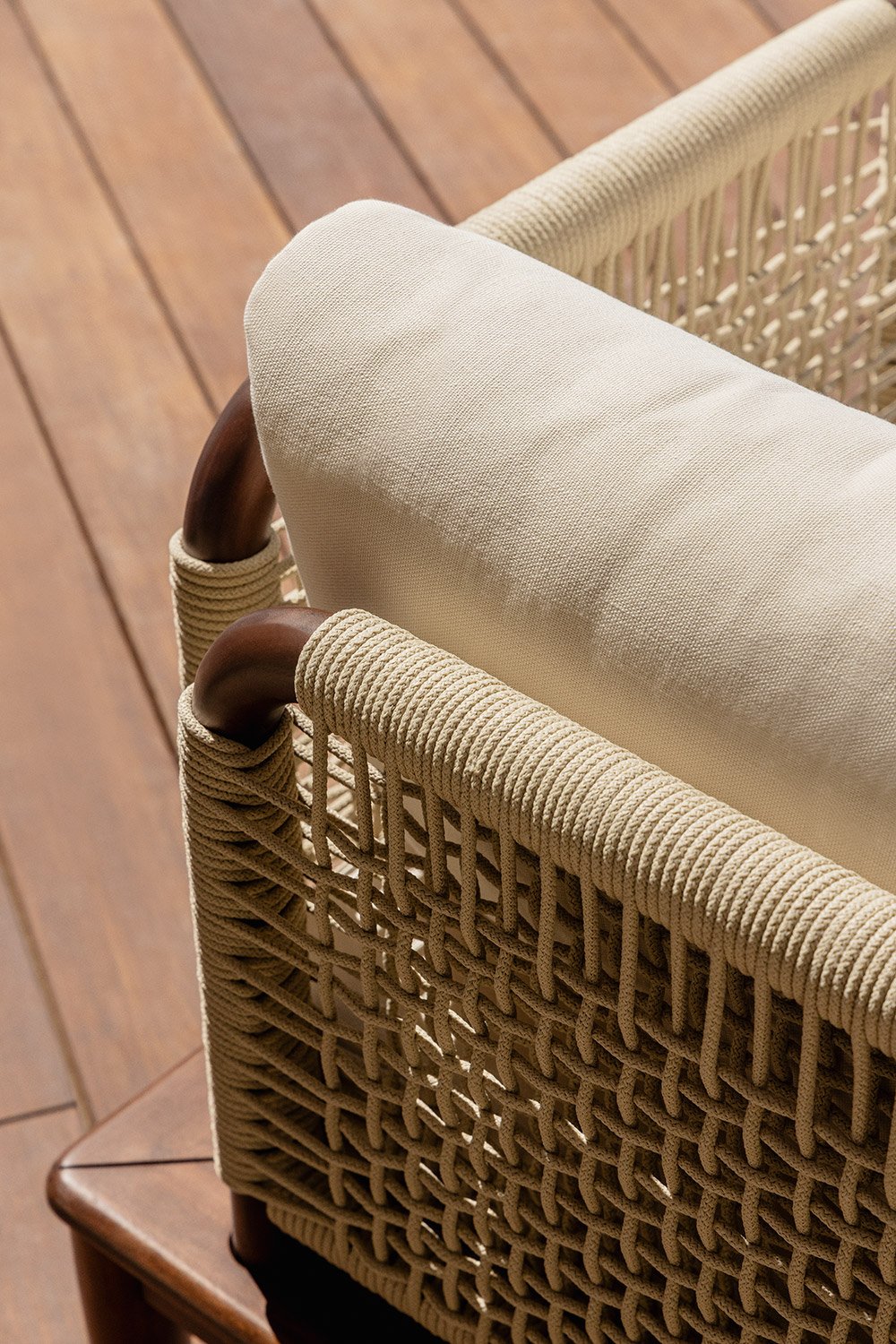 Set Giulia divano angolare componibile 4 pezzi con pouf e poltrona in legno di acacia
