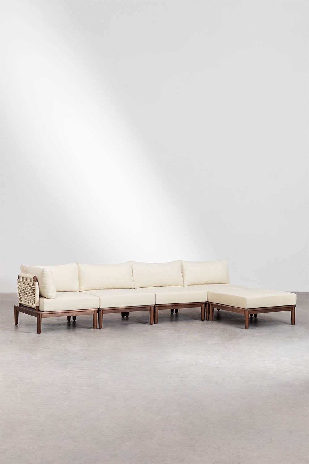 Divano angolare da giardino componibile Giulia 4 pezzi e pouf in acacia