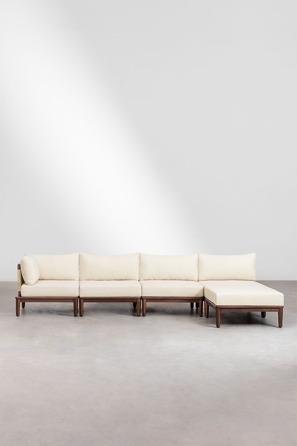 Divano angolare da giardino componibile Giulia 4 pezzi e pouf in acacia