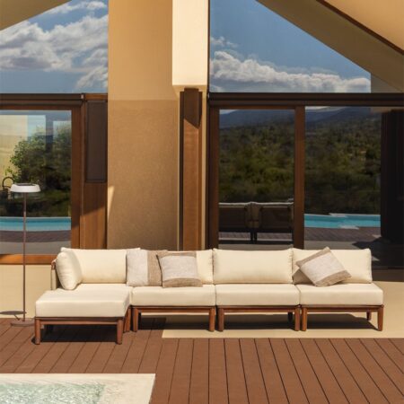 Divano angolare da giardino componibile Giulia 4 pezzi e pouf in acacia