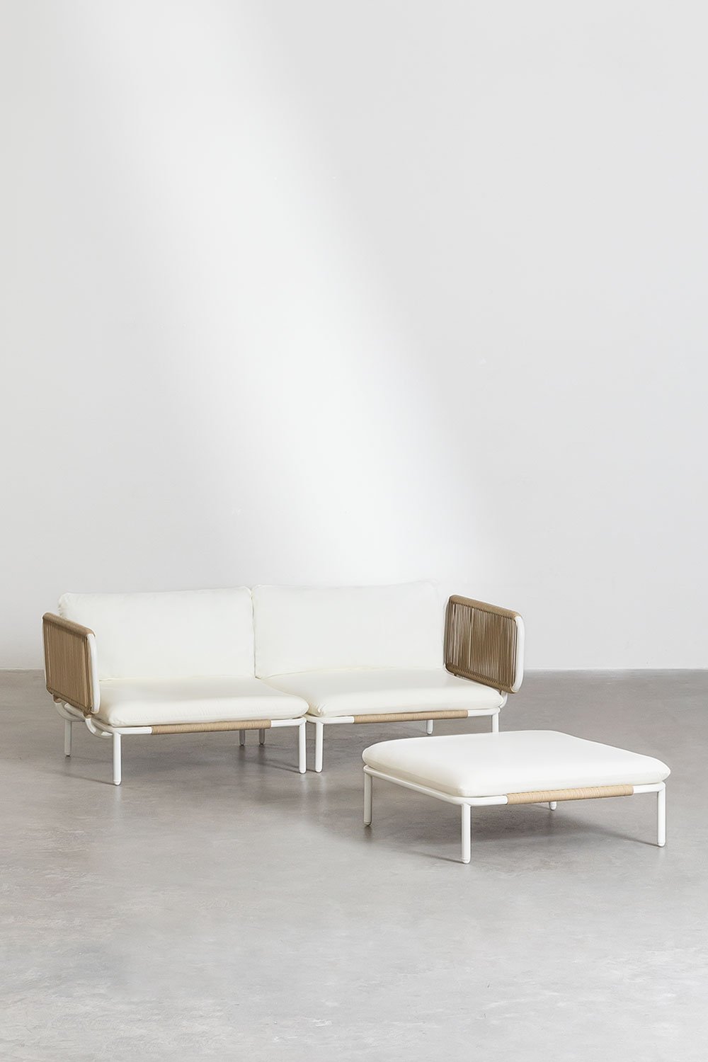 Divano da giardino componibile in 2 pezzi con 2 poltrone angolari e pouf Roubly
