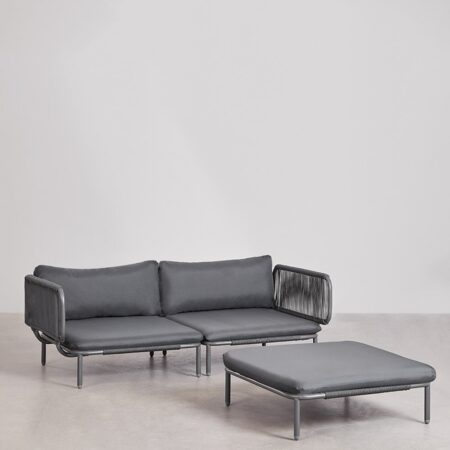 Divano da giardino componibile in 2 pezzi con 2 poltrone angolari e pouf Roubly