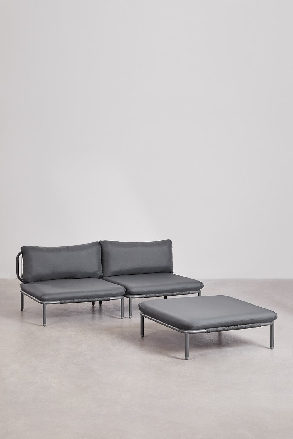 Divano da giardino componibile in 2 pezzi e pouf Roubly