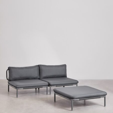 Divano da giardino componibile in 2 pezzi e pouf Roubly