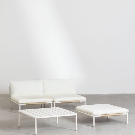 Set da giardino con divano componibile in 2 pezzi, pouf e tavolino Roubly