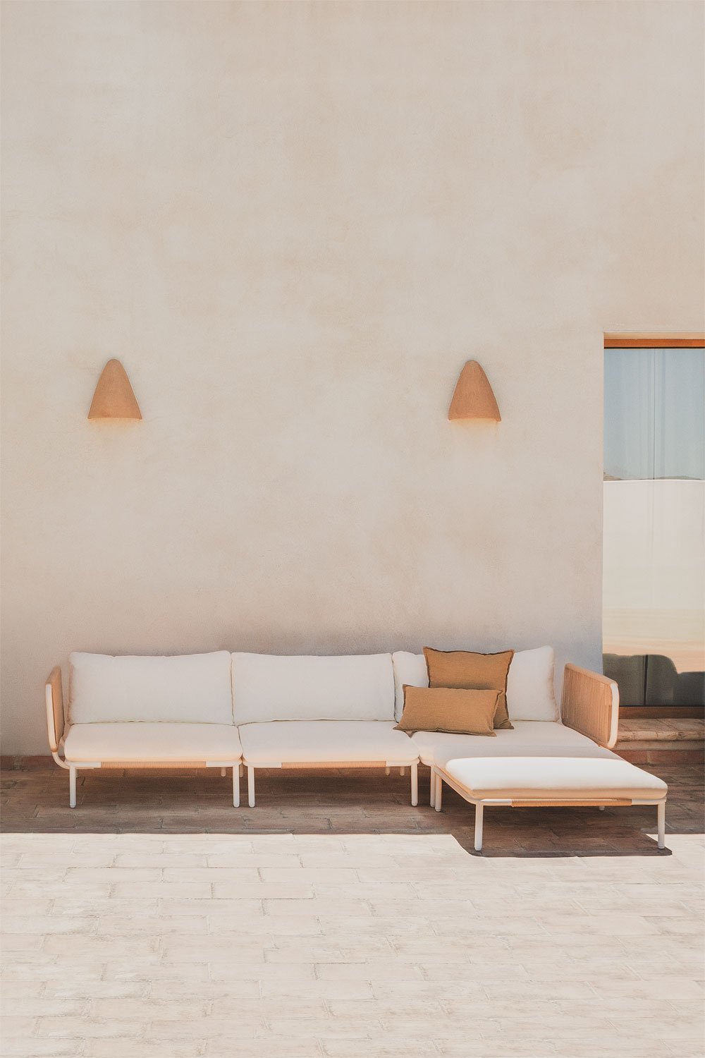 Divano da giardino componibile in 3 pezzi con 2 poltrone angolari e pouf Roubly