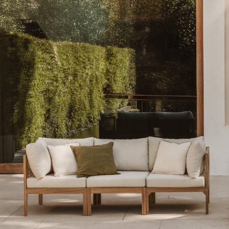 Divano da giardino modulare Branson 3 pezzi con braccioli in legno di acacia