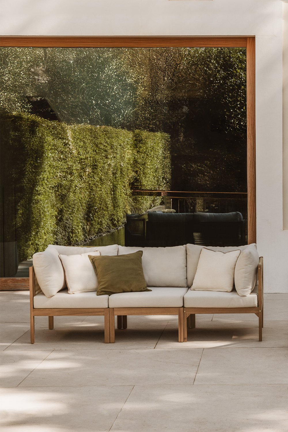 Divano da giardino modulare Branson 3 pezzi con braccioli in legno di acacia