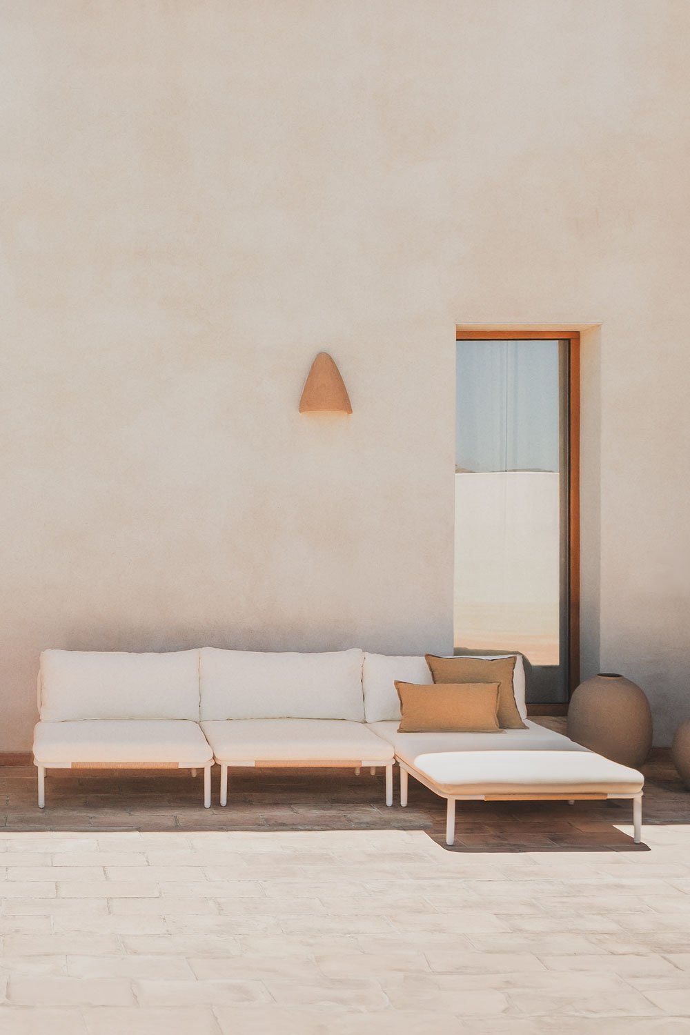 Divano da giardino componibile in 3 pezzi e pouf Roubly