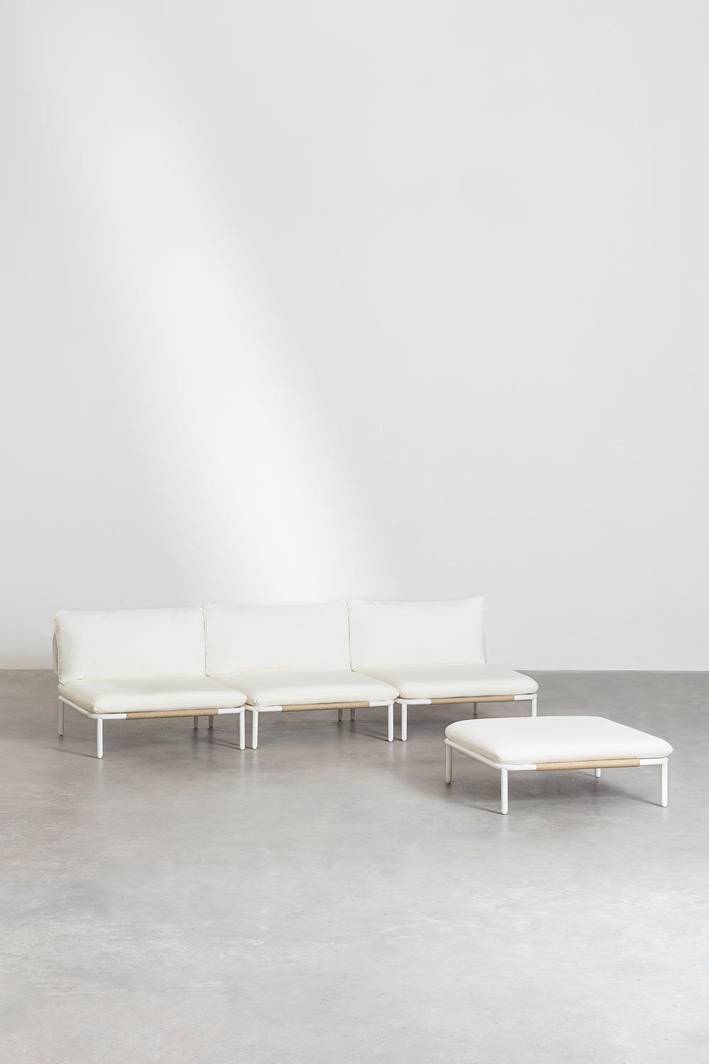 Divano da giardino componibile in 3 pezzi e pouf Roubly