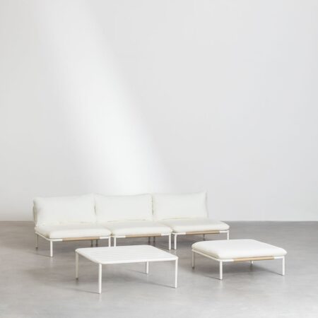 Divano da giardino componibile in 3 pezzi, pouf e tavolino Roubly