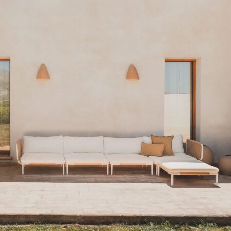 Divano da giardino componibile in 4 pezzi con 2 poltrone angolari e pouf Roubly