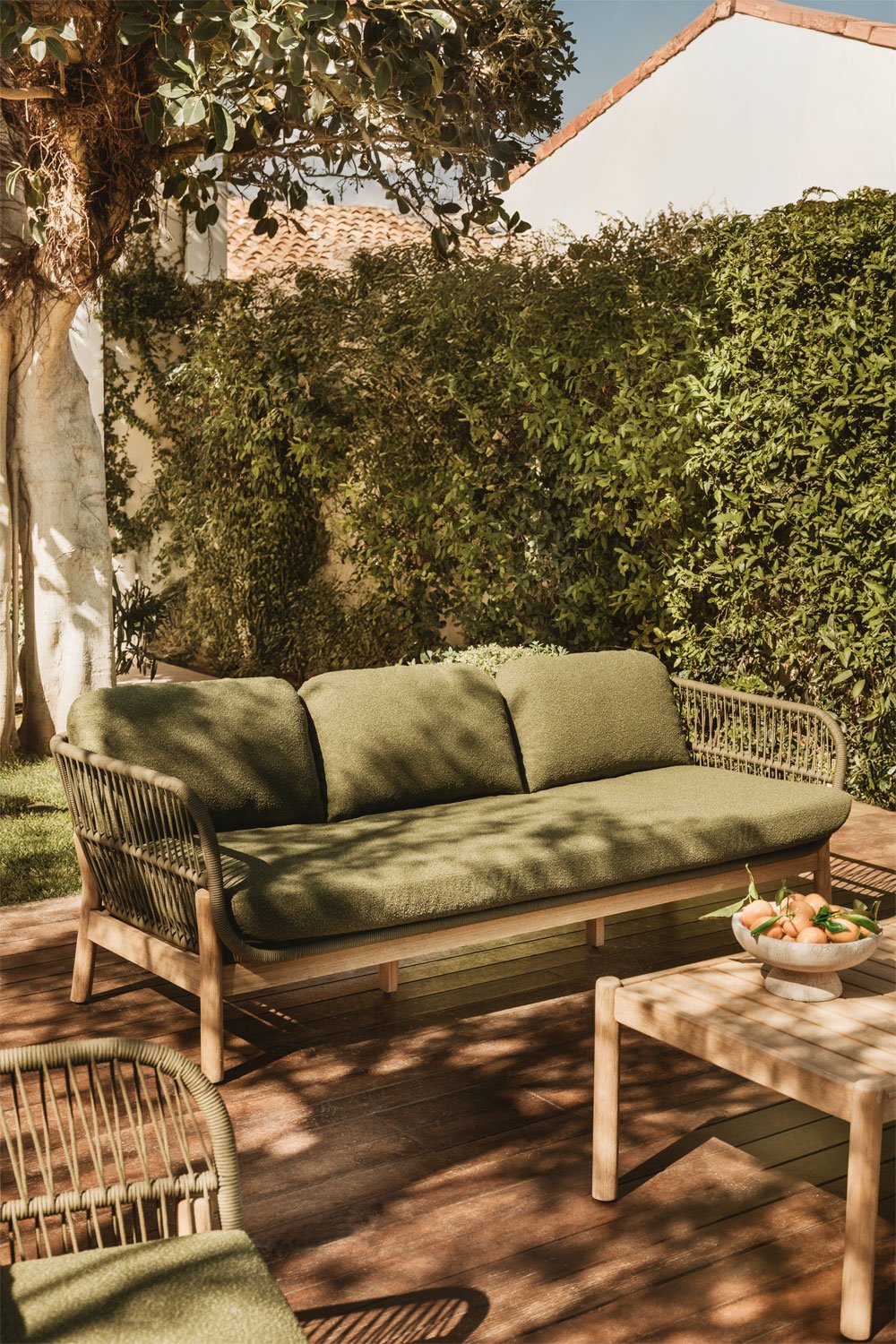 Divano da giardino Karvia 3 posti in alluminio e legno di acacia