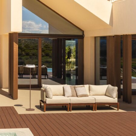 Divano da giardino componibile Giulia 3 pezzi con 2 poltrone angolari in acacia