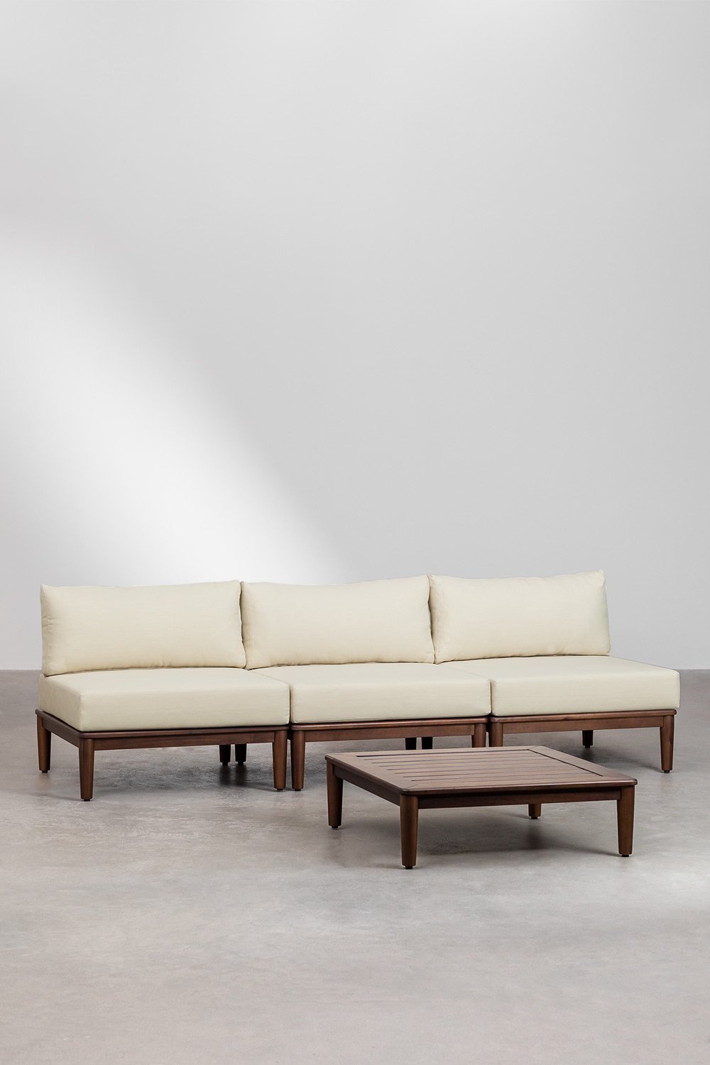 Set da giardino Giulia con divano componibile 3 pezzi e tavolino in legno di acacia