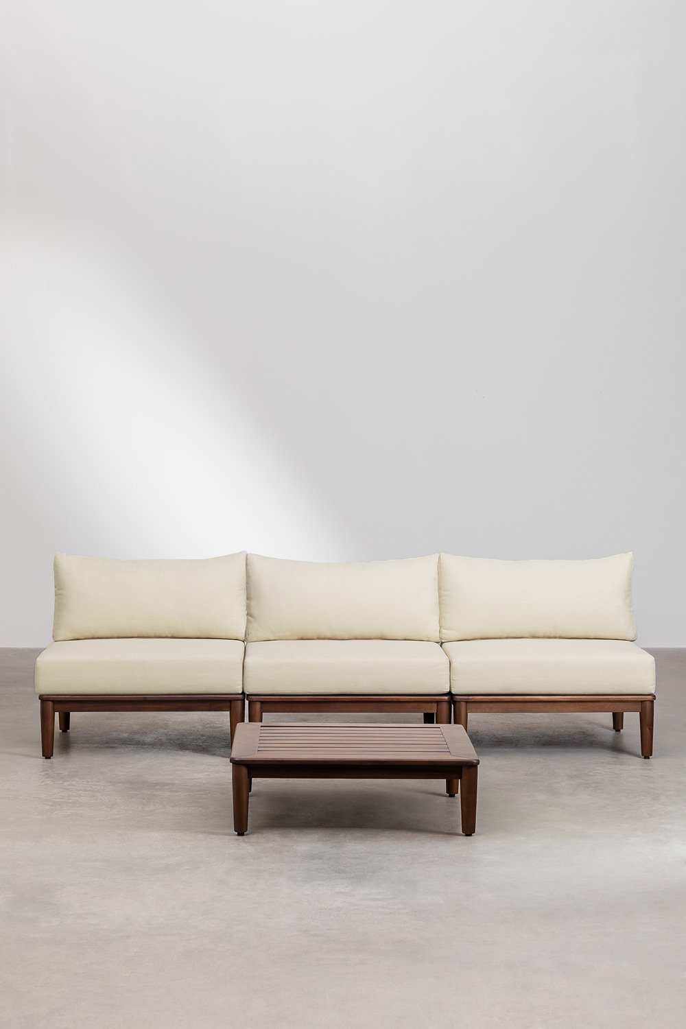 Set da giardino Giulia con divano componibile 3 pezzi e tavolino in legno di acacia