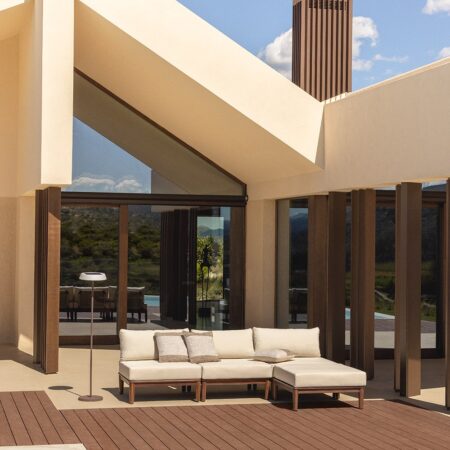 Divano da giardino componibile Giulia 3 pezzi e pouf in acacia