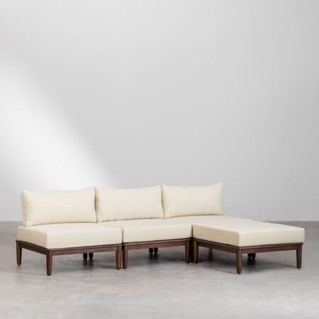 Divano da giardino modulare e puff in 3 pezzi in legno di acacia Giulia