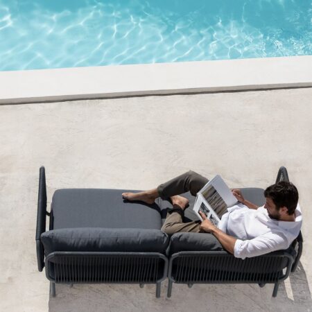 Divano da giardino modulare in 2 pezzi con 2 poltrone angolari Roubly