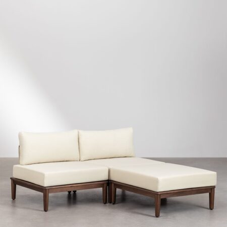 Divano da giardino componibile Giulia 2 pezzi e pouf in acacia