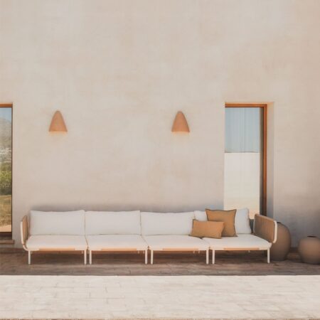 Divano da giardino modulare in 4 pezzi con 2 poltrone angolari Roubly