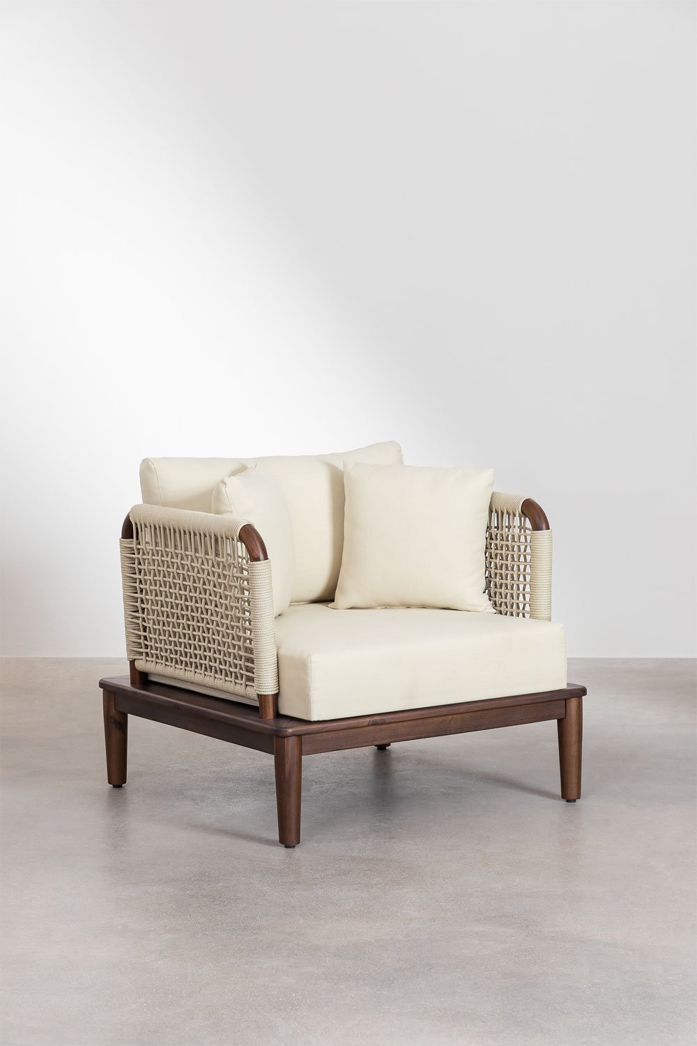 Set da giardino con divano componibile in 4 pezzi con 2 poltrone angolari, pouf e poltrona in legno di acacia Giulia