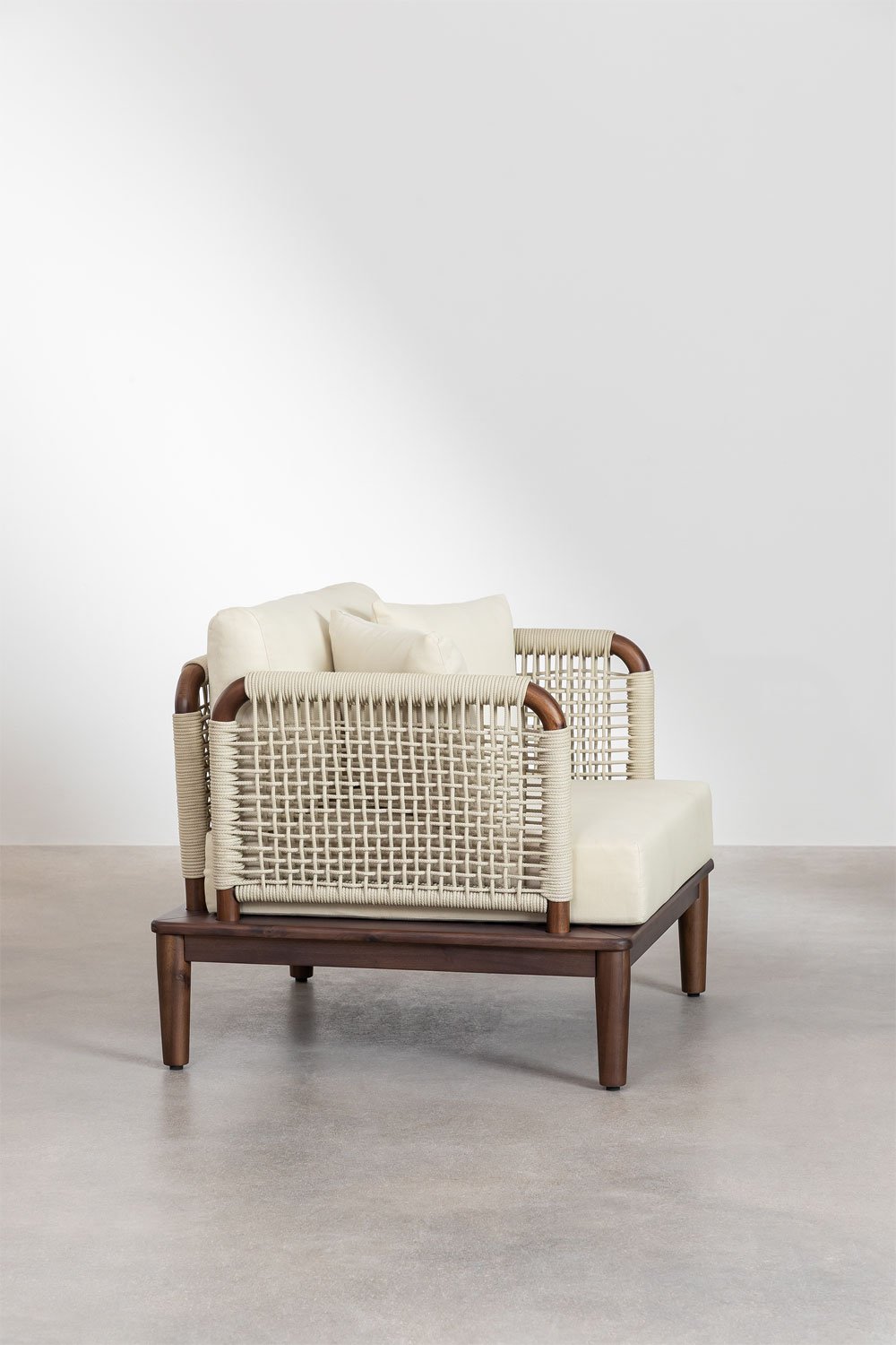 Set da giardino con divano componibile in 4 pezzi con 2 poltrone angolari, pouf e poltrona in legno di acacia Giulia