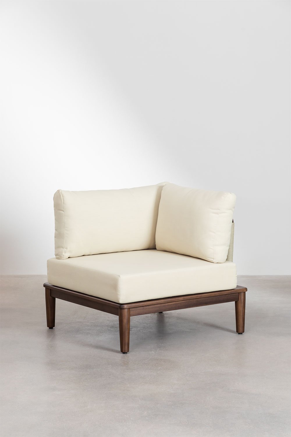 Set da giardino con divano componibile in 4 pezzi con 2 poltrone angolari, pouf e poltrona in legno di acacia Giulia