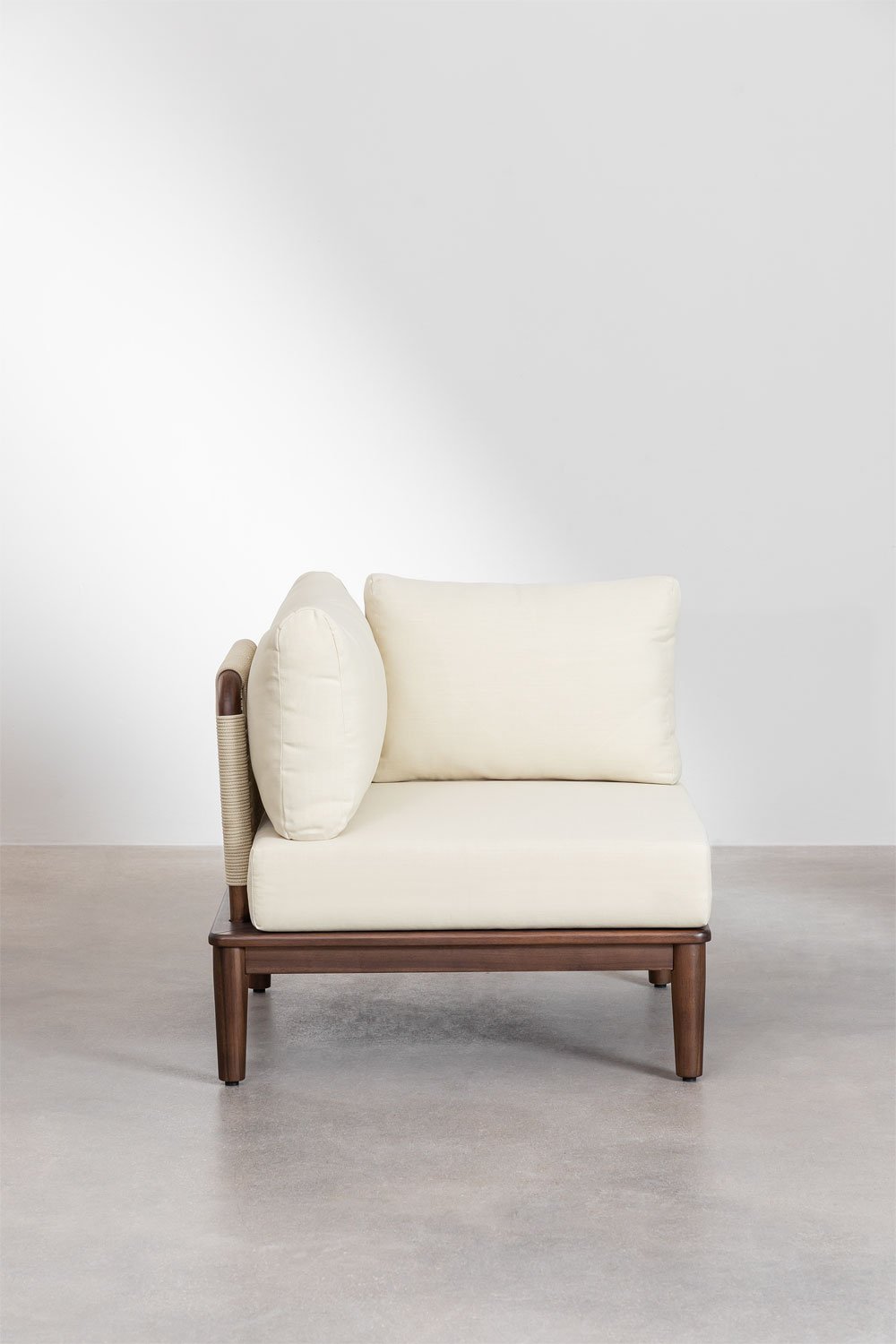 Set da giardino con divano componibile in 4 pezzi con 2 poltrone angolari, pouf e poltrona in legno di acacia Giulia