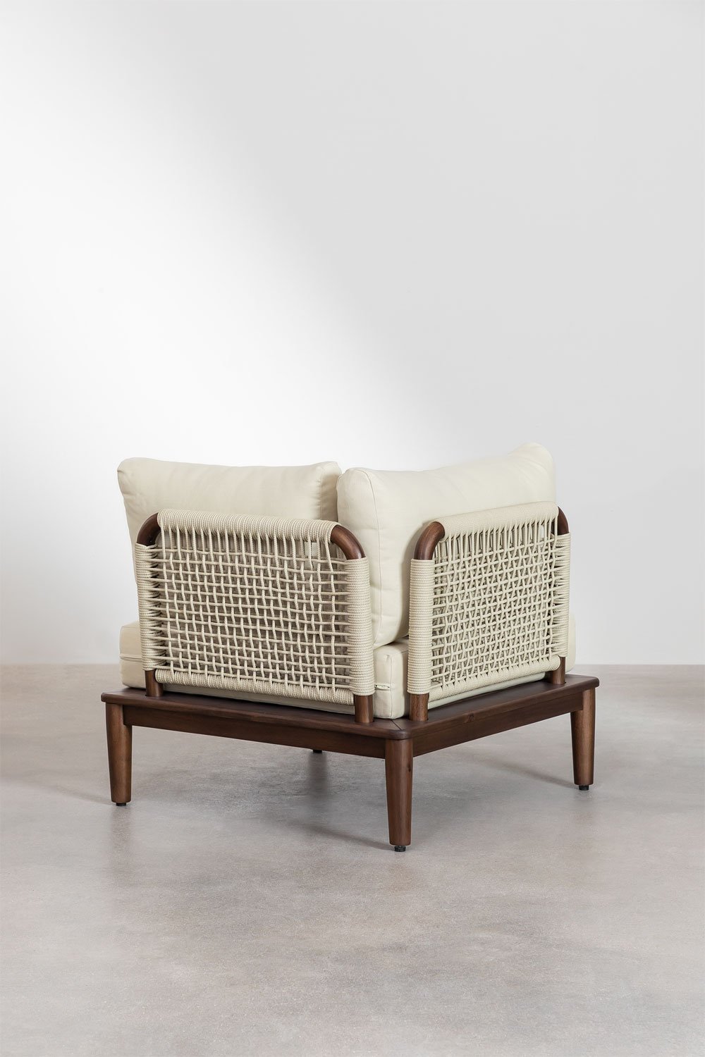 Set da giardino con divano componibile in 4 pezzi con 2 poltrone angolari, pouf e poltrona in legno di acacia Giulia