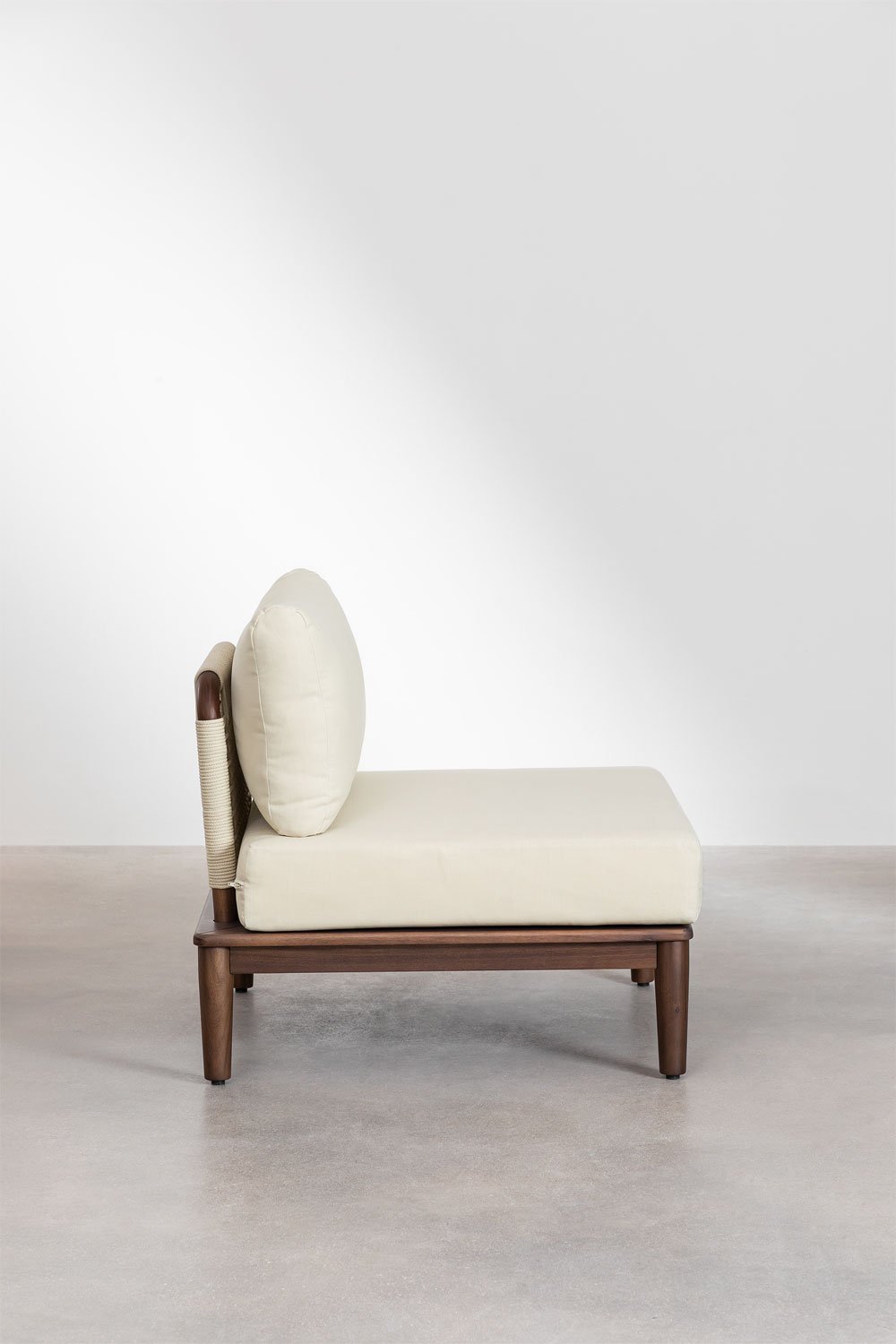 Set da giardino con divano componibile in 4 pezzi con 2 poltrone angolari, pouf e poltrona in legno di acacia Giulia