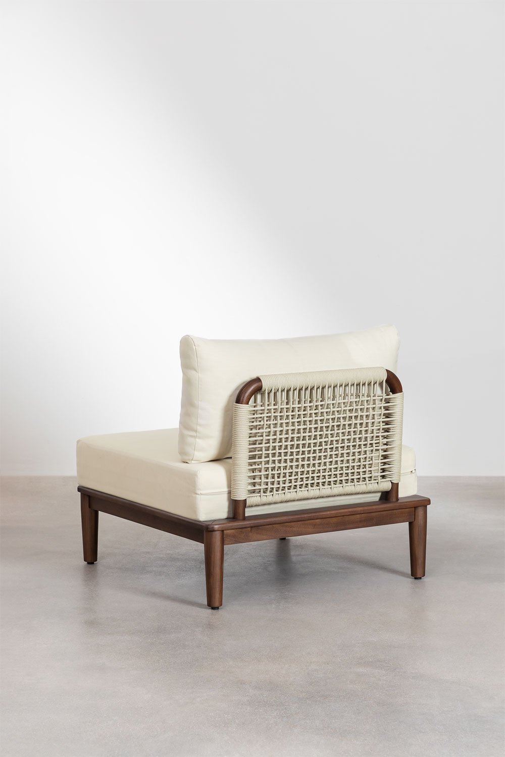 Set da giardino con divano componibile in 4 pezzi con 2 poltrone angolari, pouf e poltrona in legno di acacia Giulia