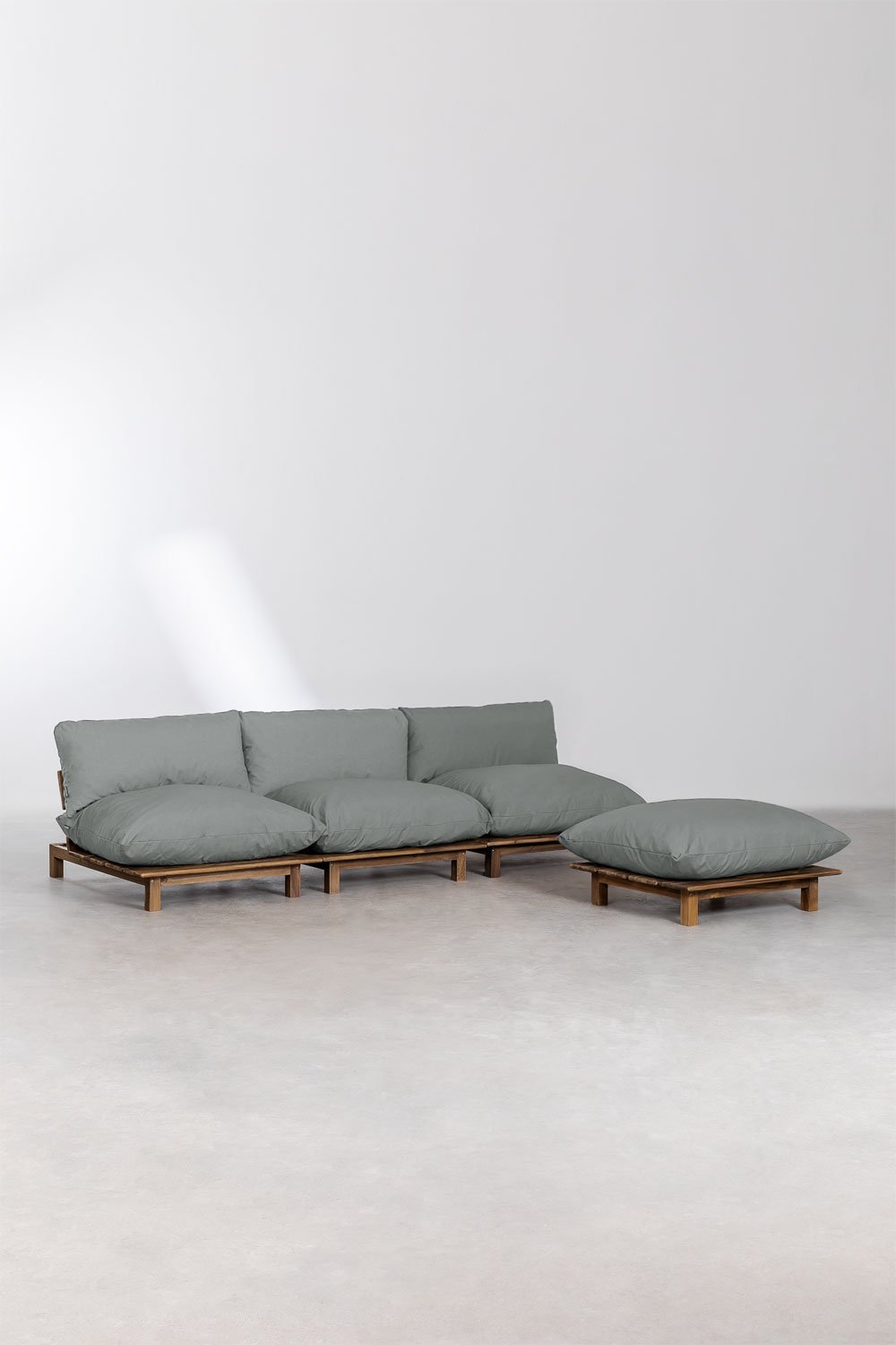 Divano reclinabile modulare da giardino a 3 pezzi con pouf in legno di acacia Brina